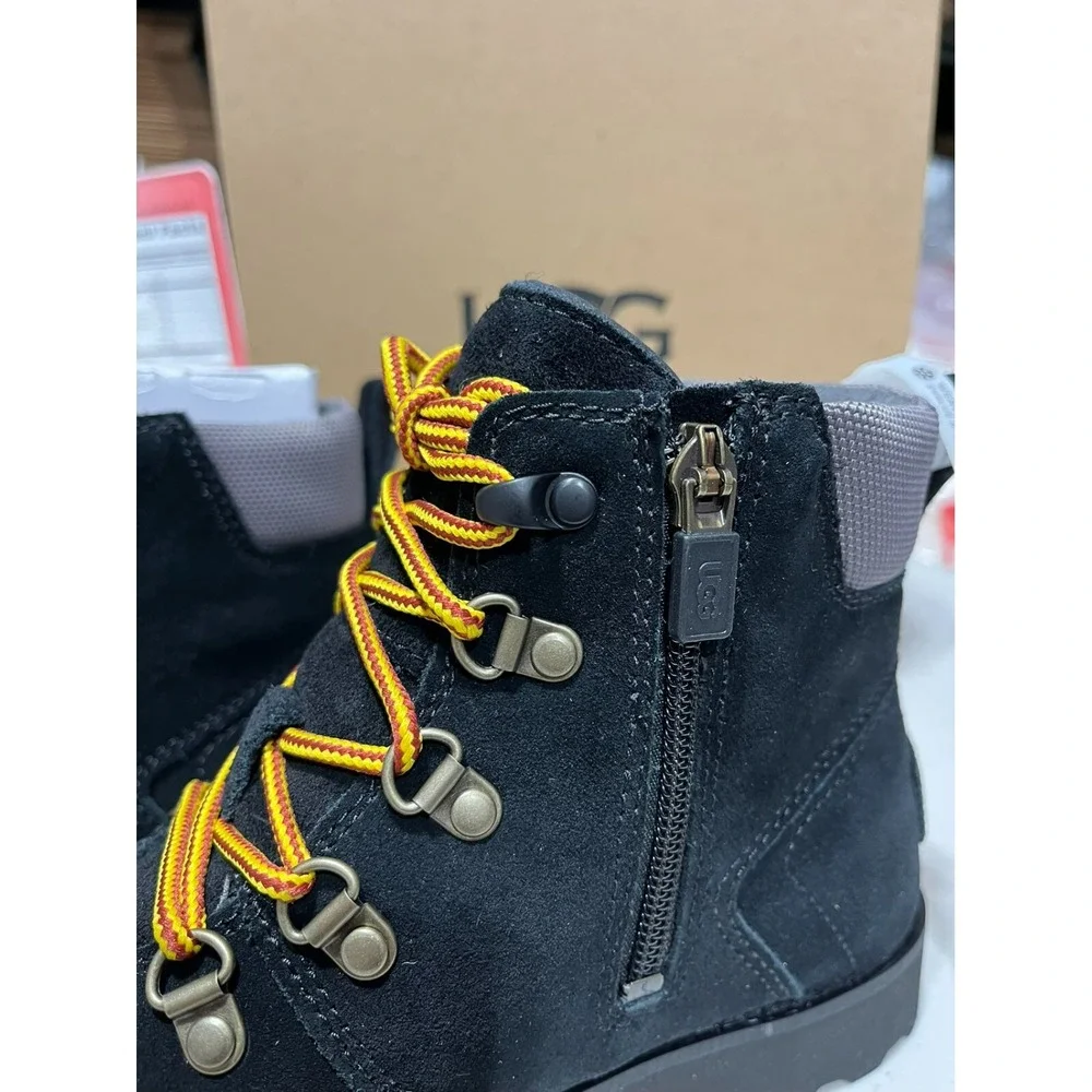 UGG Boots Kids Youth Black K Hilmar CWR Lace Up Ankle Suede Sheepskin